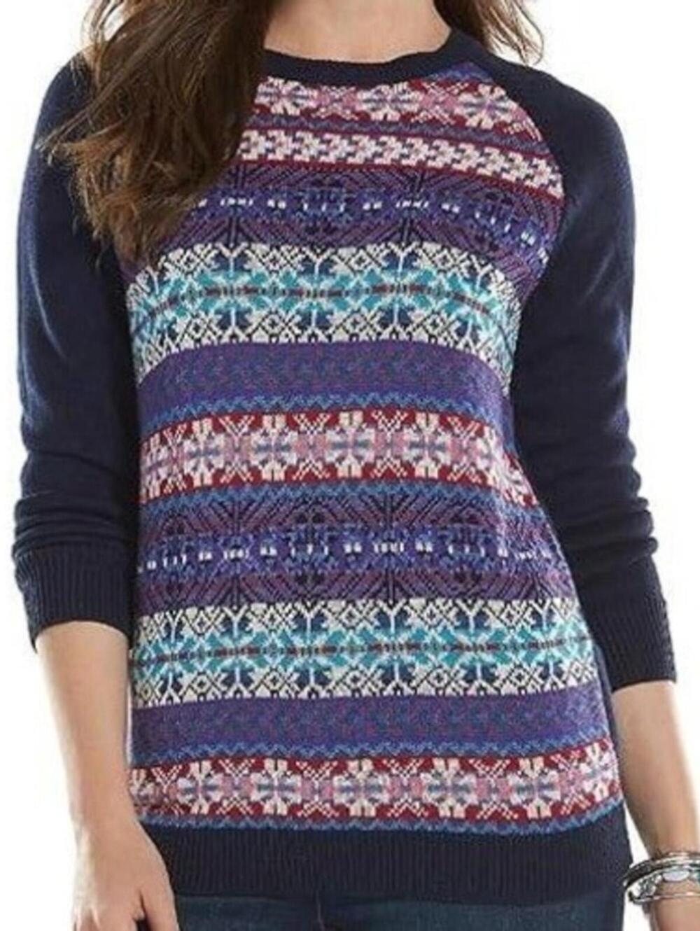 Vintage Y2K Ralph Lauren Chaps Large Navy Red Teal Nordic Fair Isle Cotton Blend
